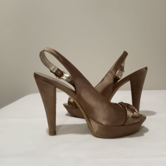 CHINESE LAUNDRY GOLD FABRIC PEEP TOE HIGH HEEL PLATFORM WOMEN SIZE 9.5 - Picture 3 of 6